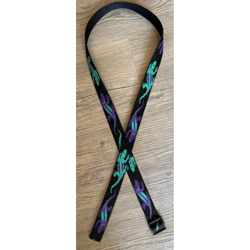 Adjustable Woven Fabric Belt Purple Teal Lizard Gecko Unisex